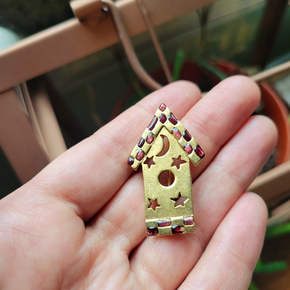 Vintage Danecraft Gold & Red Stone House Sun Moon Boucher Lapel Brooch Pin - Picture 7 of 9